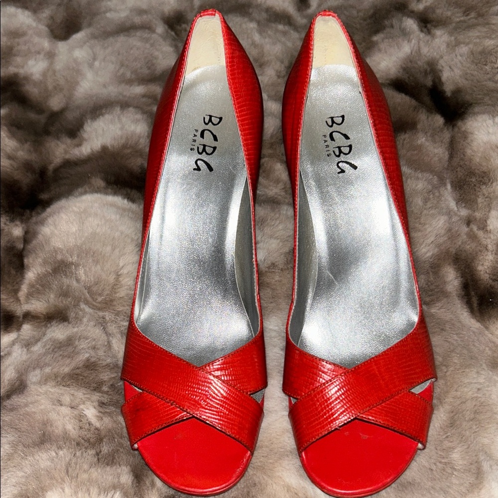 BCBG Red Cross Strap Heels